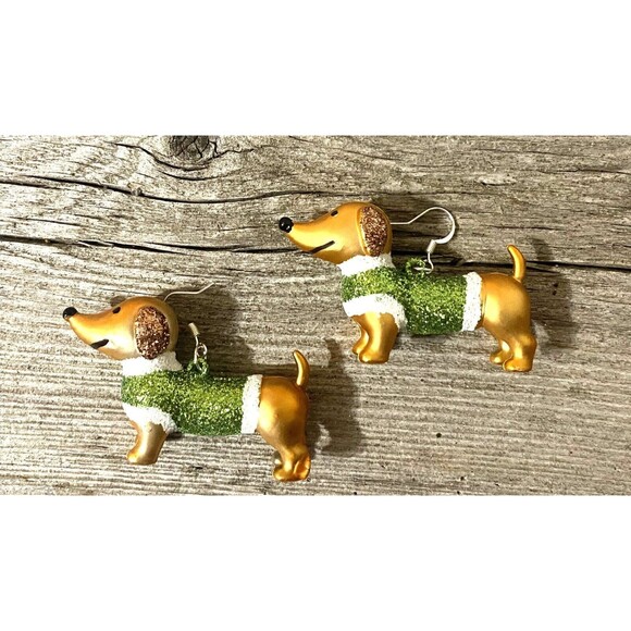 Handmade Jewelry Dachshund Weiner Dog Earrings Christmas Green — free download